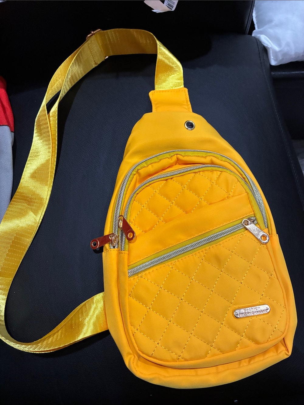 Yellow Quilted Crossbody Sling Bag - Unbranded